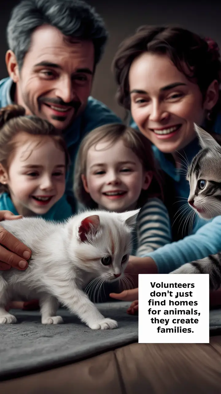 animal rescue family and kittens