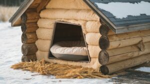 winter cat shelter in the snow