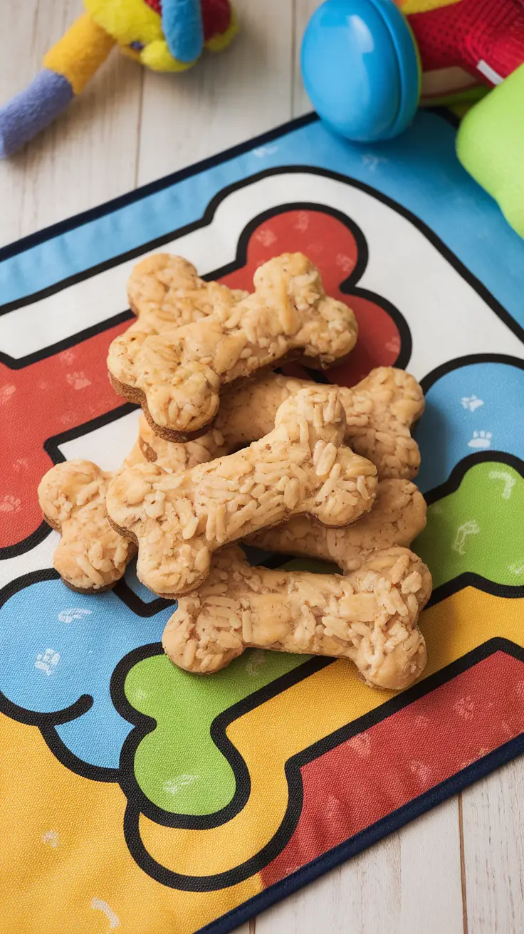 Homemade chicken and rice dog treats shaped like bones.